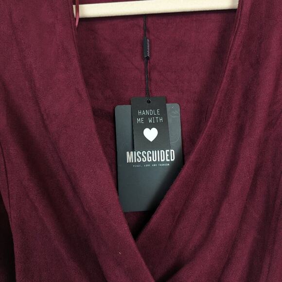 NWT Missguided Maroon Faux Suede Wrap Dress - Picture 8 of 8